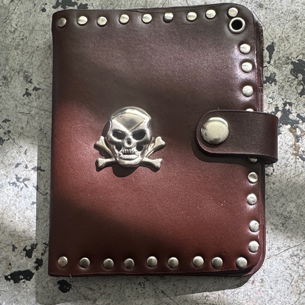 Studded Brown Leather Skull Card Holder